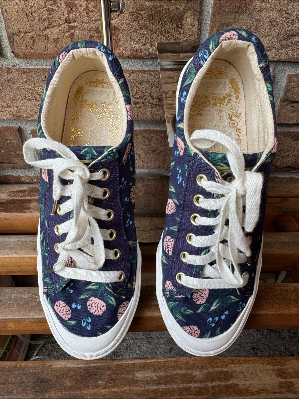 Keds x Rifle Paper Co. Kick 75 sneakers in a navy peony floral print